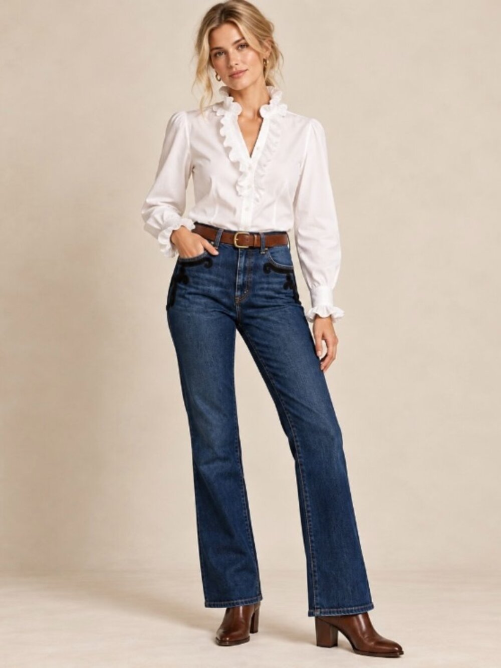 Lauren Ralph Lauren denim embroidered jeans size 12 equestrian western